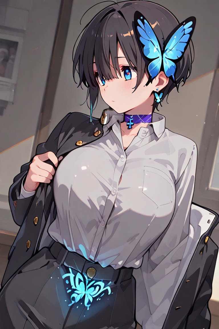 Beautiful breasts,  full breasts,  butterfly hair ornament on Tensor.Art