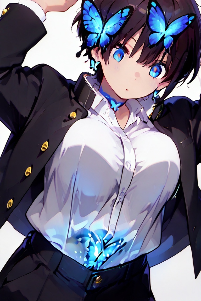 Beautiful breasts,  full breasts,  butterfly hair ornament on Tensor.Art