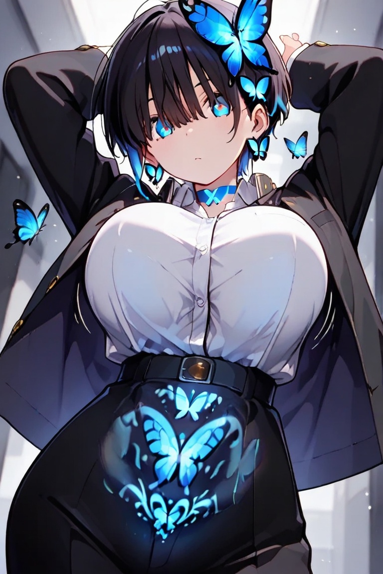 Beautiful breasts,  full breasts,  butterfly hair ornament on Tensor.Art