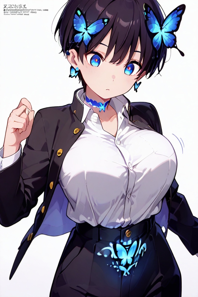 Beautiful breasts,  full breasts,  butterfly hair ornament on Tensor.Art