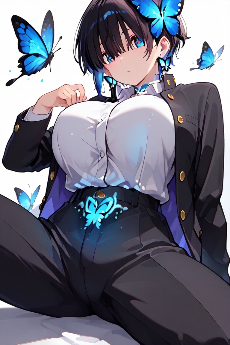 Beautiful breasts,  full breasts,  butterfly hair ornament on Tensor.Art