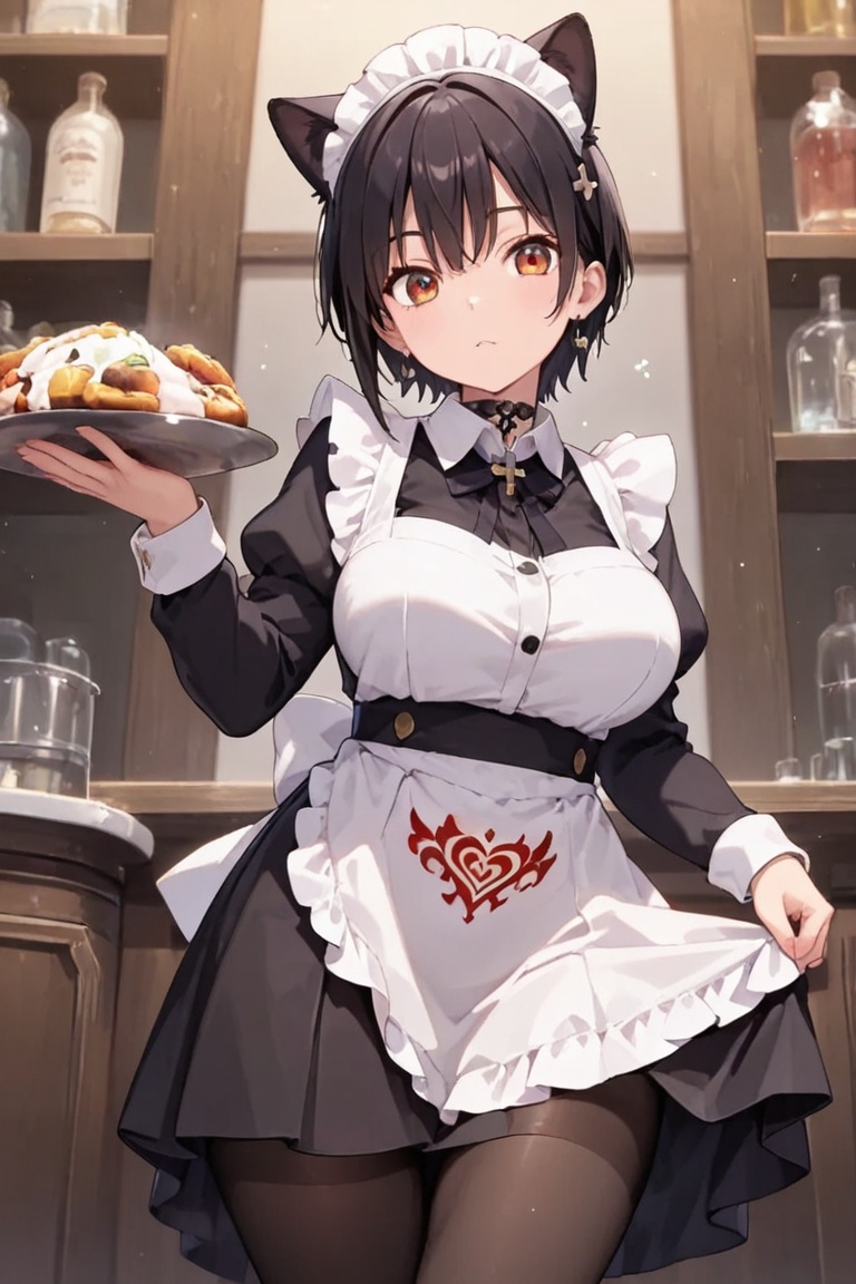 Engraving on skirt and apron,  beautiful breasts on Tensor.Art