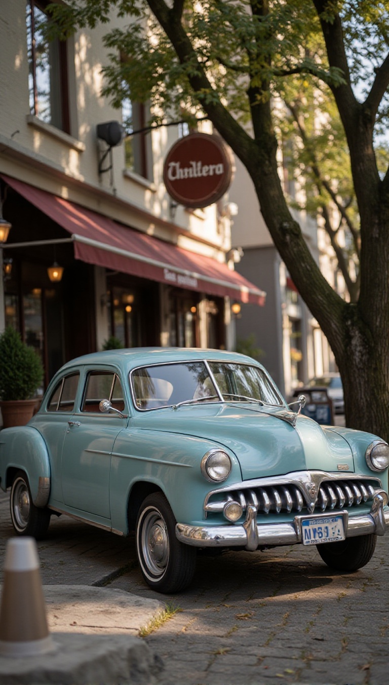 vintage car,  restaurant,  street on Tensor.Art