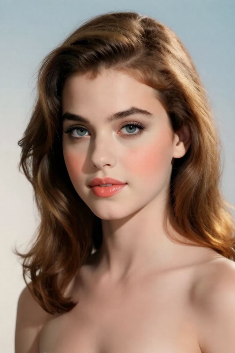 A high-quality studio portrait captures a young Brooke Shields from the shoulders up,  highlighting her signature 1980s ae...