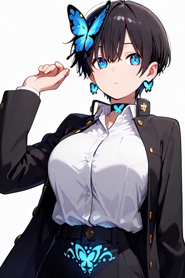 Beautiful breasts,  full breasts,  butterfly hair ornament on Tensor.Art
