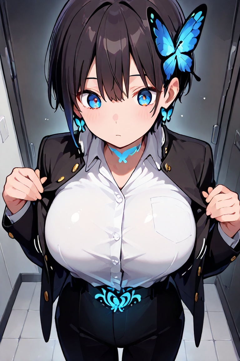 Beautiful breasts,  full breasts,  butterfly hair ornament on Tensor.Art