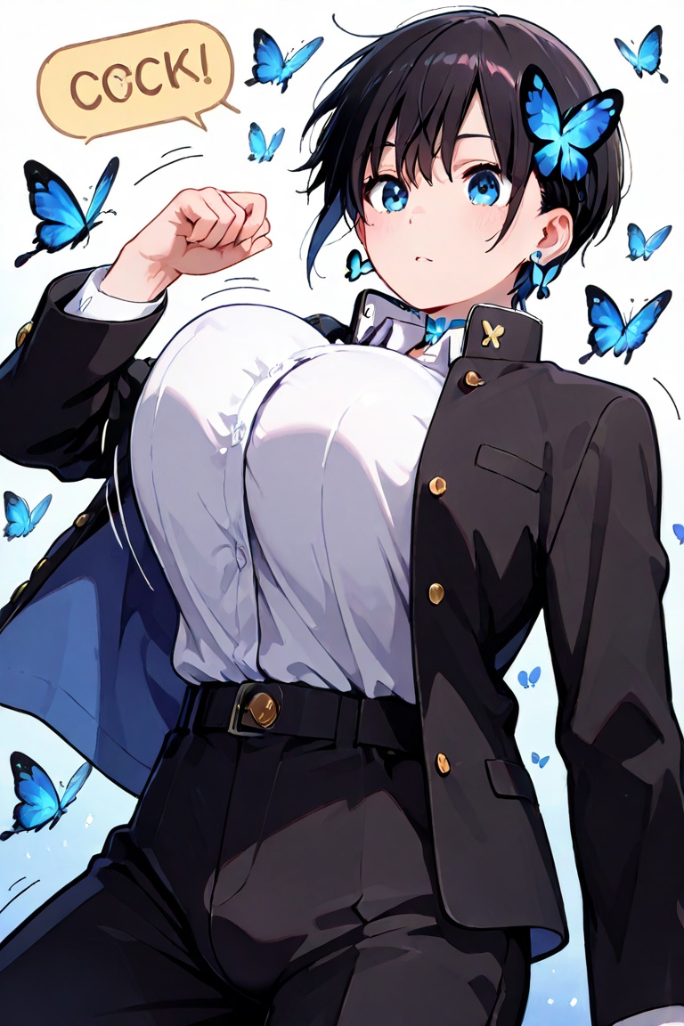 Beautiful breasts,  full breasts,  butterfly hair ornament on Tensor.Art