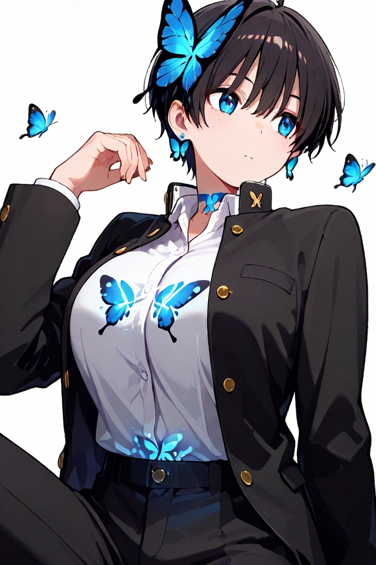 Beautiful breasts,  full breasts,  butterfly hair ornament on Tensor.Art