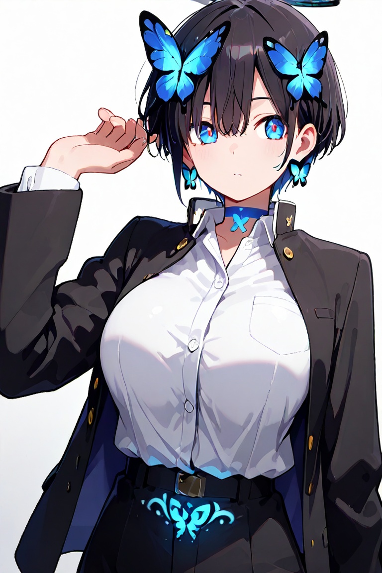 Beautiful breasts,  full breasts,  butterfly hair ornament on Tensor.Art
