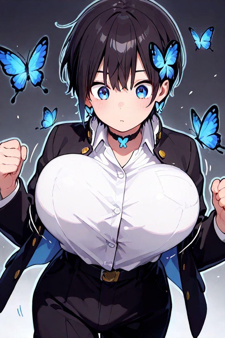 Beautiful breasts,  full breasts,  butterfly hair ornament on Tensor.Art
