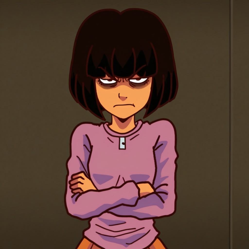Dora with her arms crossed,  annoyed and with dark circles under her eyes on Tensor.Art