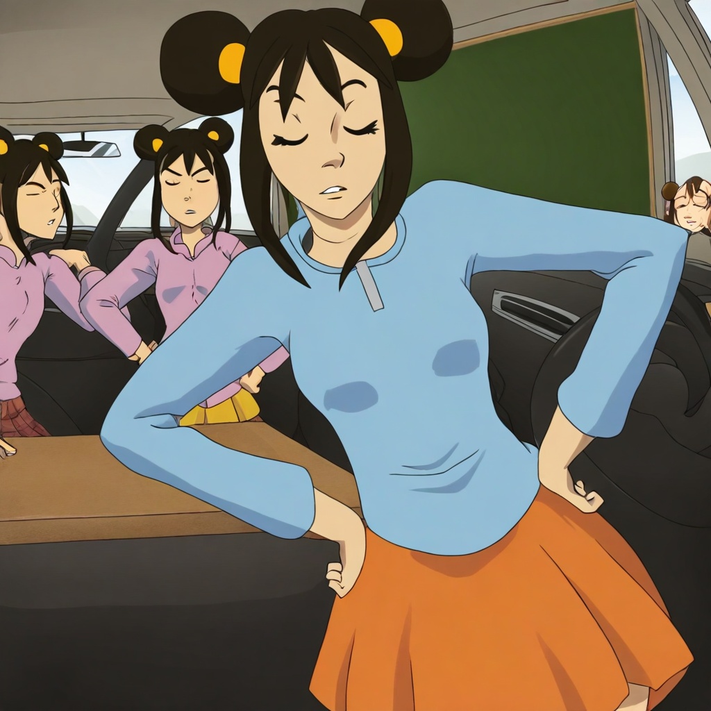 hair bun,  car interior,  hands on hips on Tensor.Art