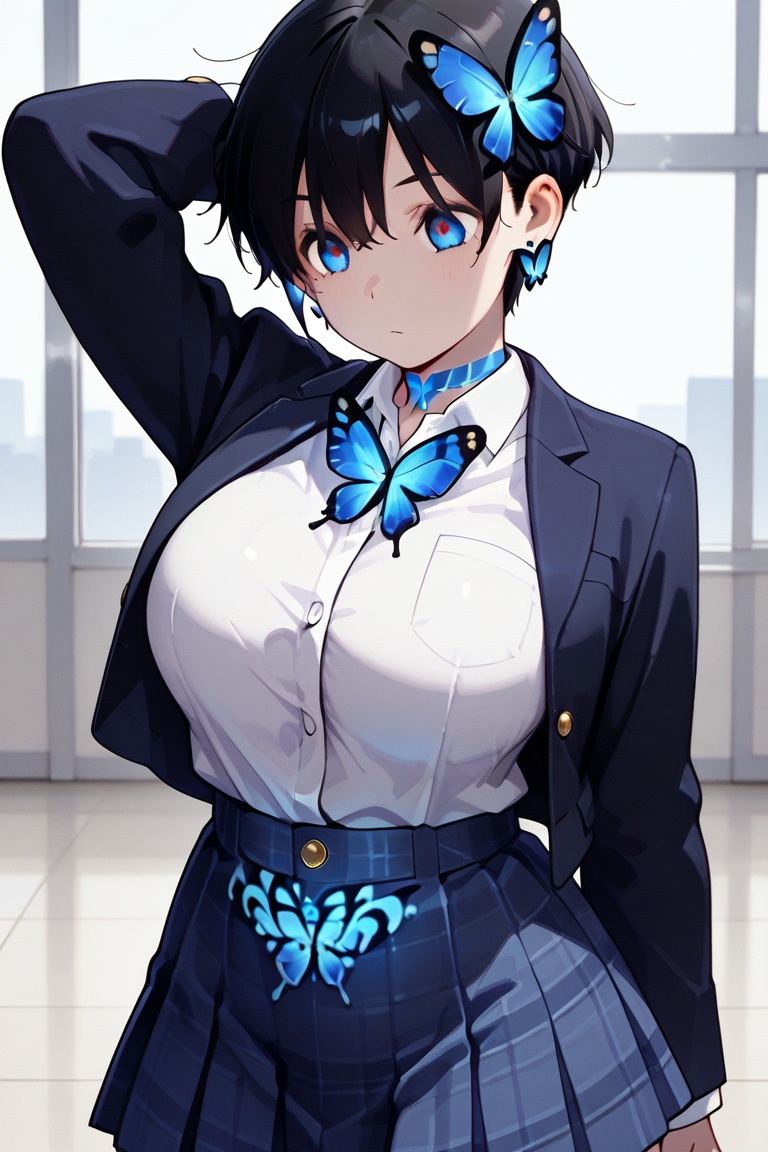 Beautiful breasts,  full breasts,  butterfly hair ornament on Tensor.Art