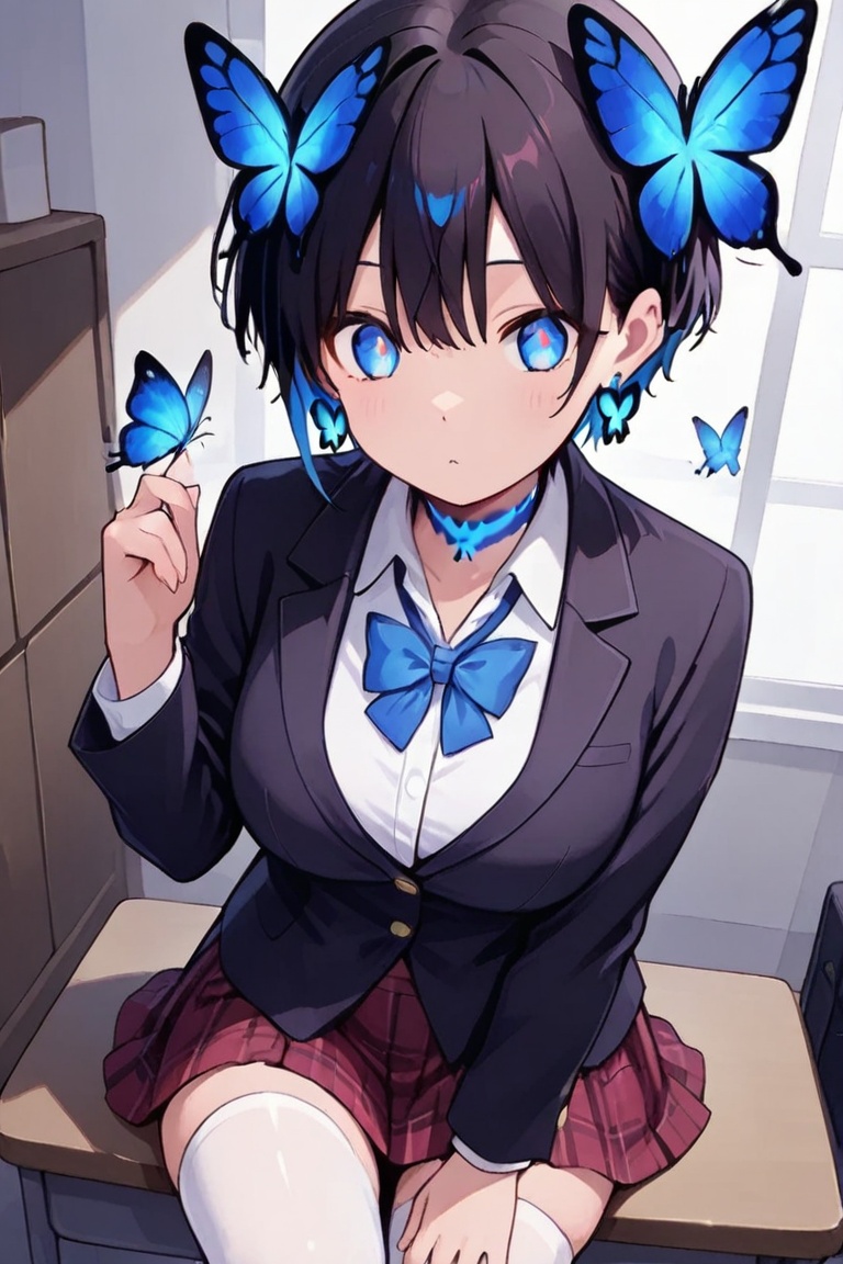 Kiyoka-chan,  blue glowing earrings,  tattoo on clothing on Tensor.Art