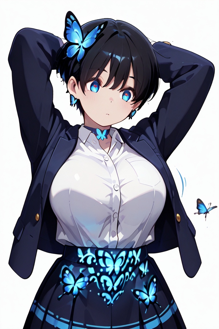 Beautiful breasts,  full breasts,  butterfly hair ornament on Tensor.Art