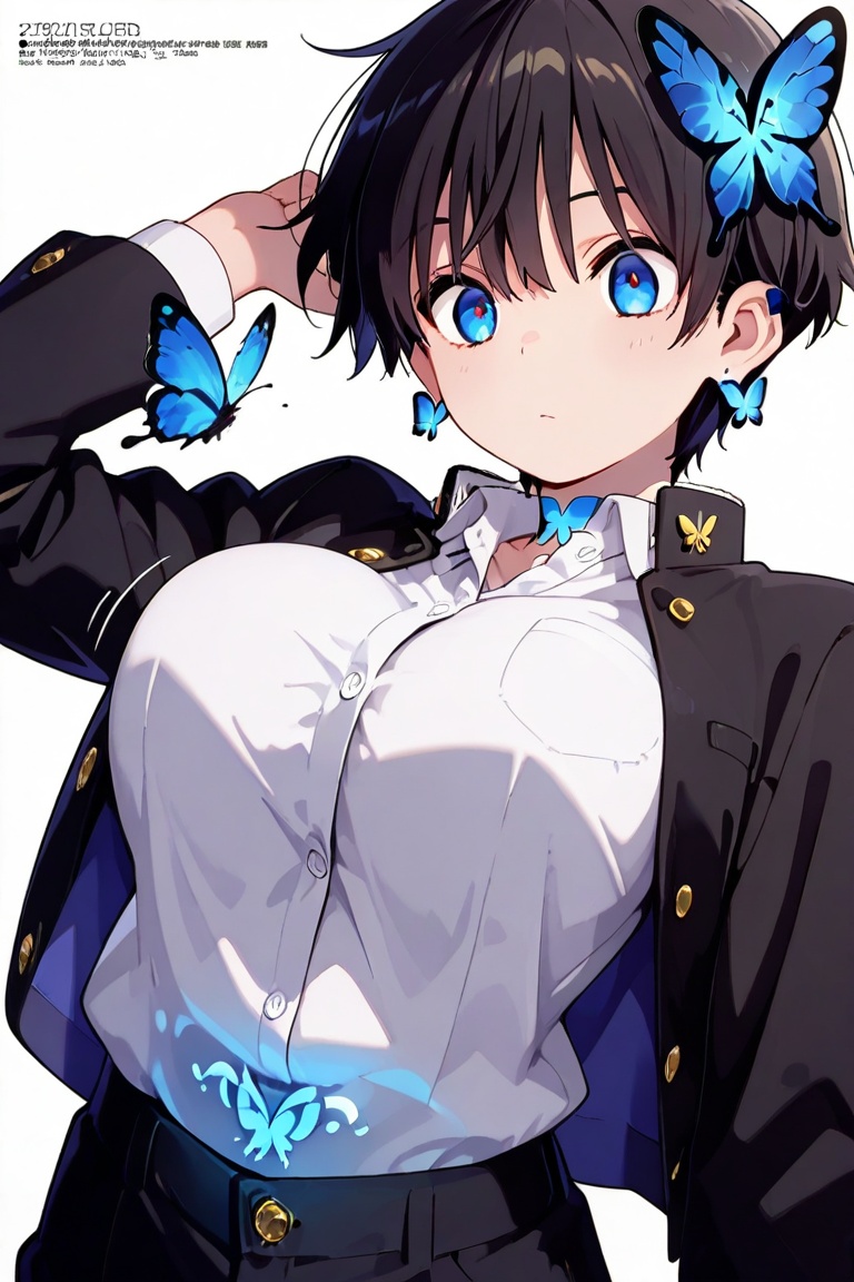 Beautiful breasts,  full breasts,  butterfly hair ornament on Tensor.Art