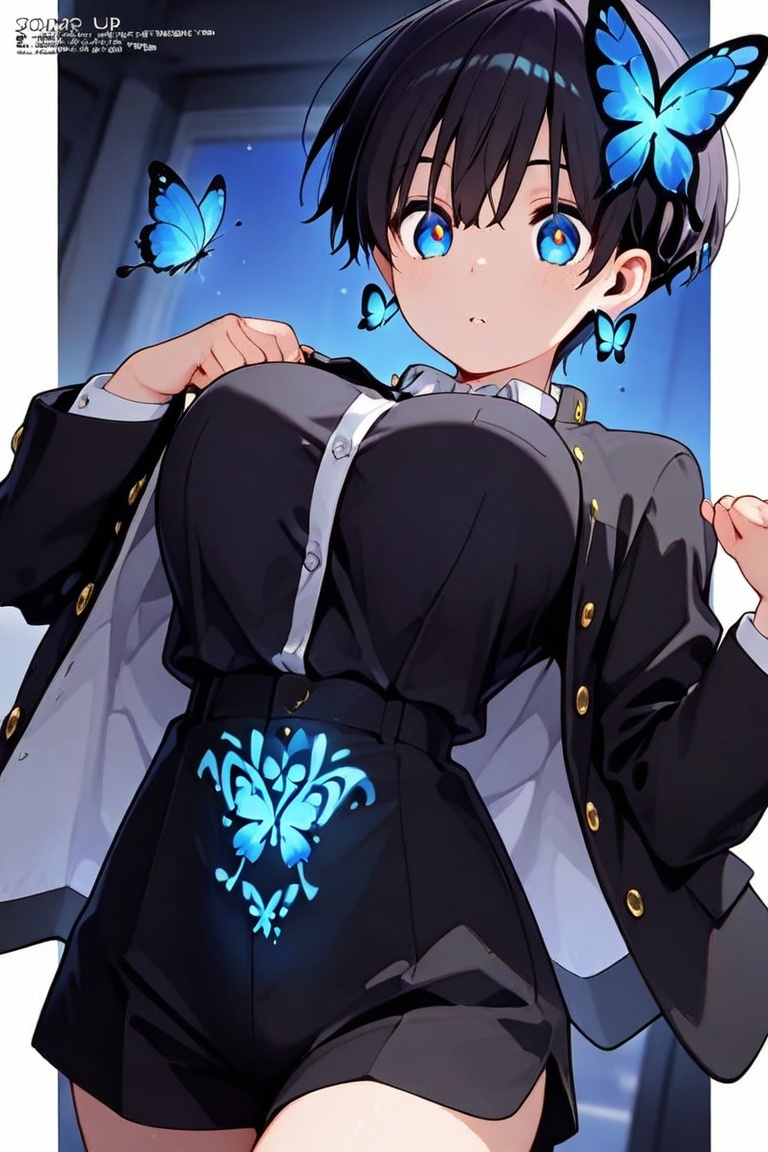Beautiful breasts,  full breasts,  butterfly hair ornament on Tensor.Art