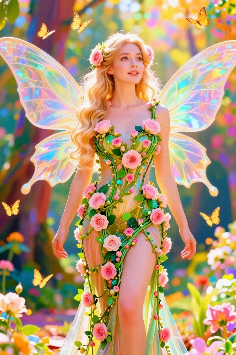 ethereal full-body portrait from knees up,  young fairy woman early 20s,  fair skin with soft golden glow on Tensor.Art
