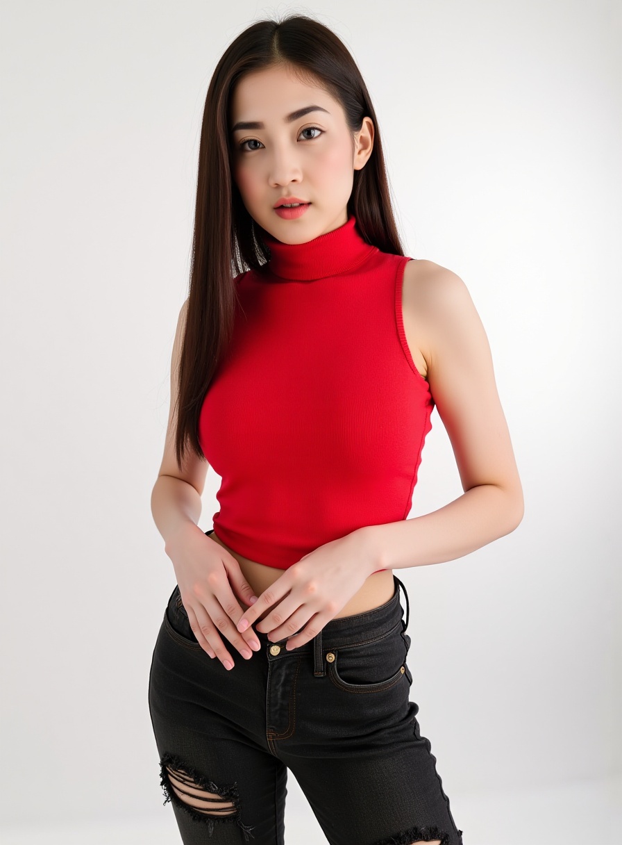 photorealistic portrait of Nong_Maming,  a ravishing young woman poised in a photoshoot studio,  her elegance captured in...