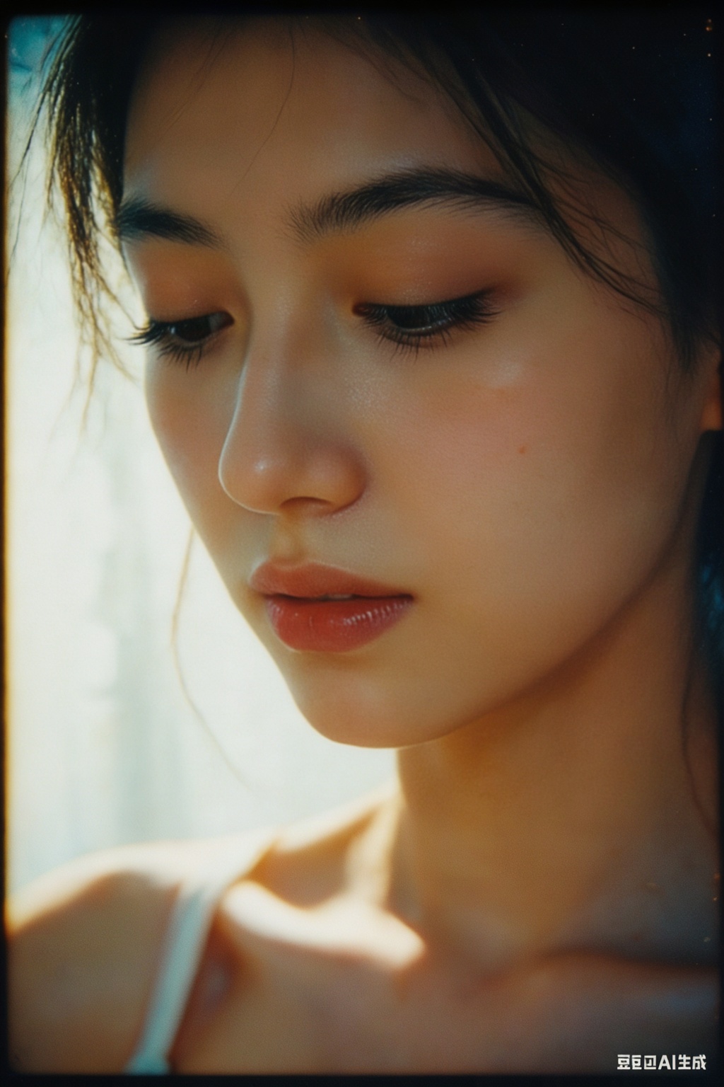 1girl, film, 35mm film, film grain, vintage photo, warm tone, soft focus, slight vignetting, nostalgic feel, best quality, high detail