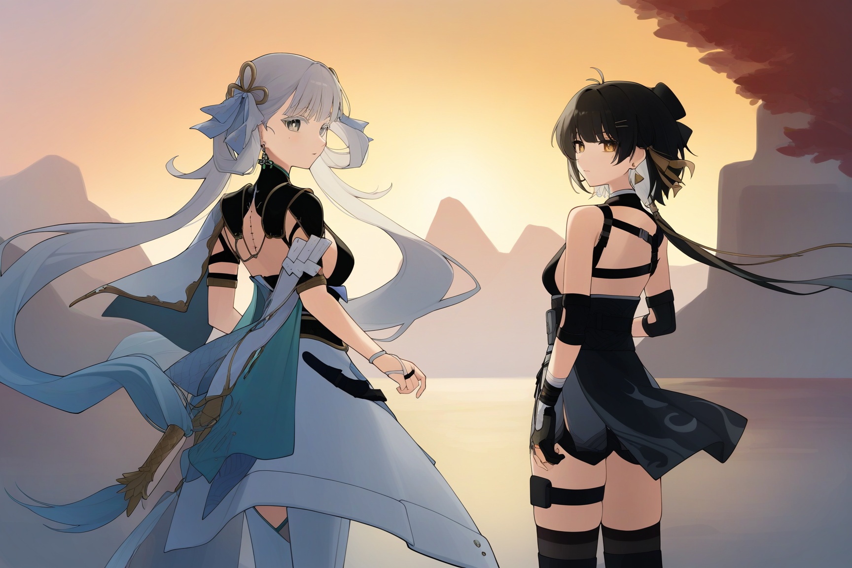 2girls,  black dress,  black gloves by Ansl_Ai on Tensor.Art