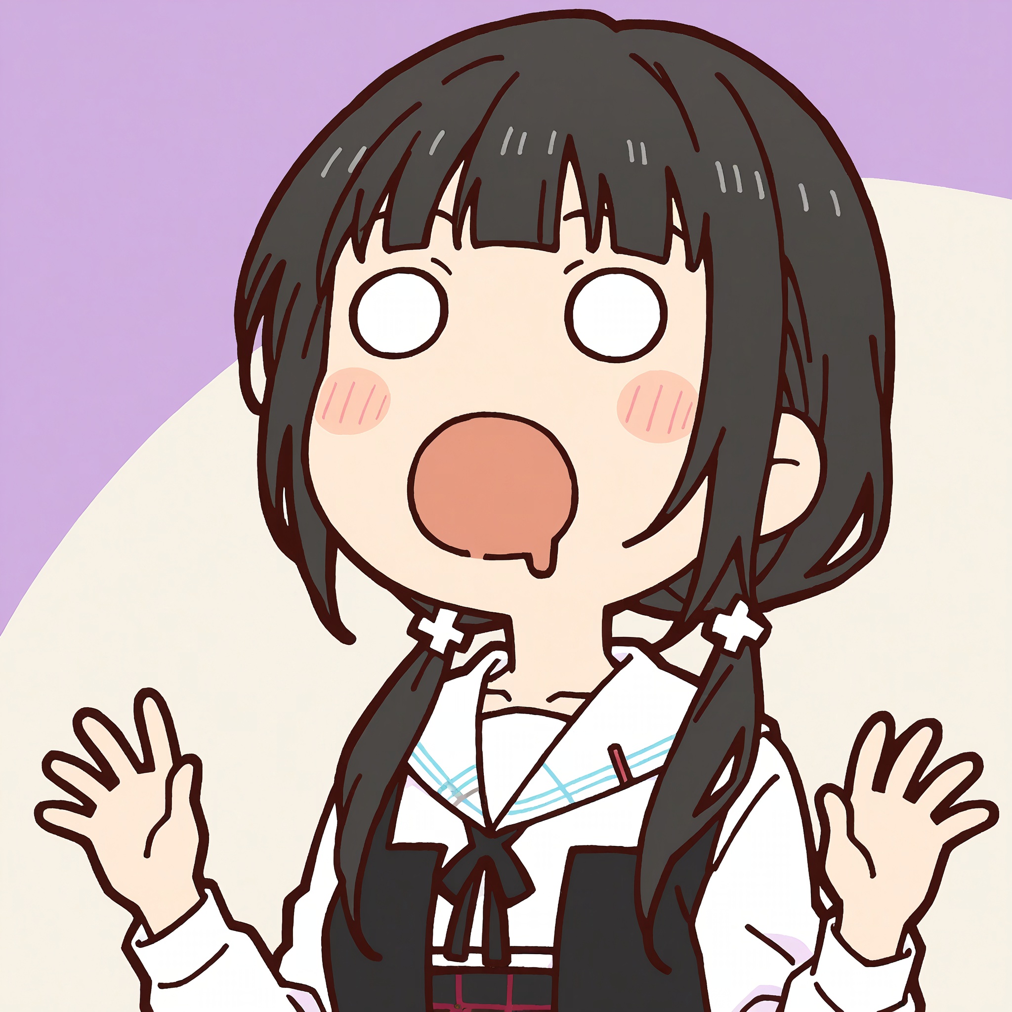 o_o,open mouth,drooling,drooling from the corner of the mouth
Nishiro Chizuru,(Medium breasts: 0.8),//Four fingers, four fingers, mother, elder///
One girl, alone, with low-hanging double ponytails, long hair, black hair (styled in low double ponytails),