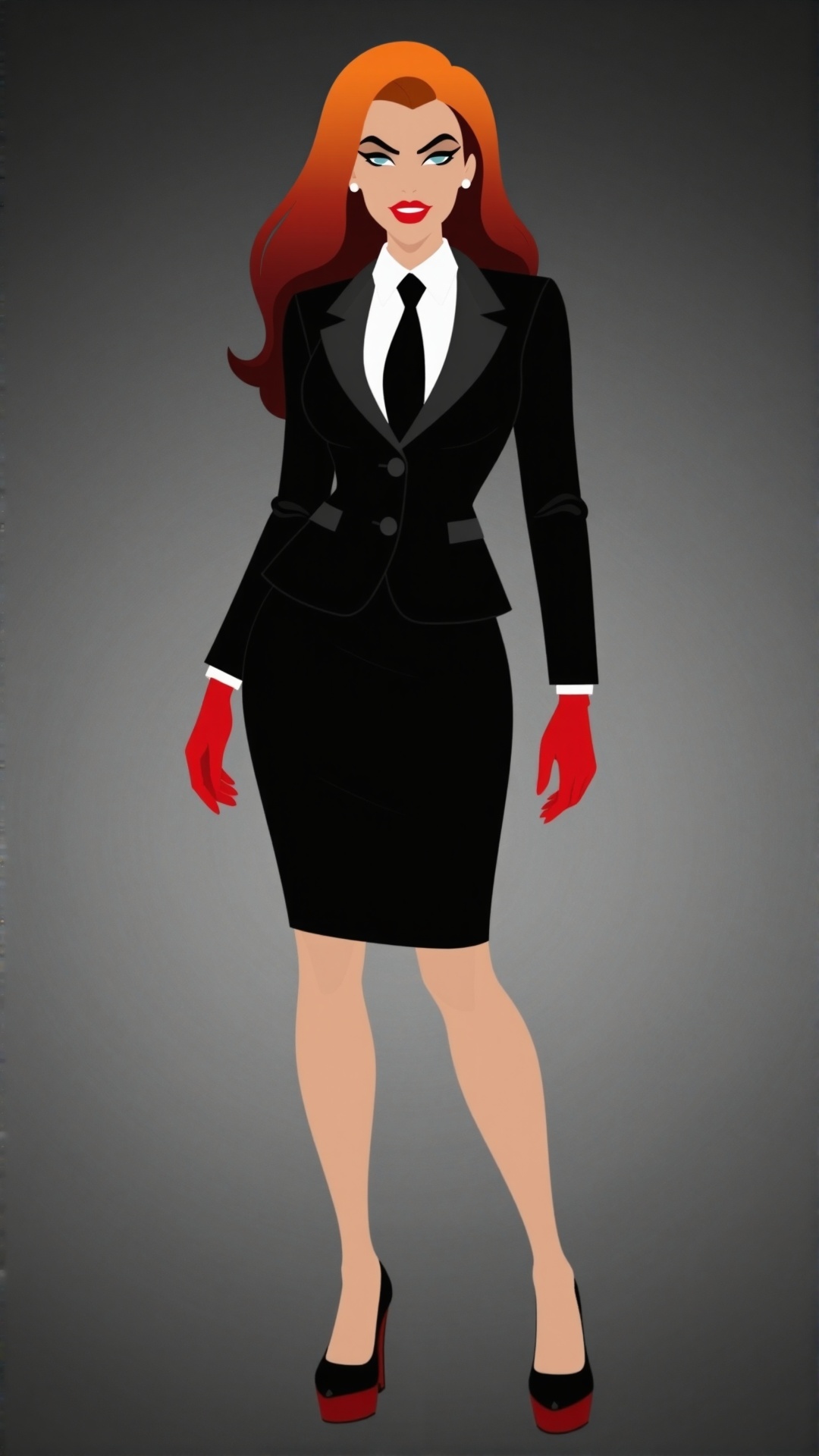Goth villain female mafia mob lady boss,  black skirt business suit ,  black tie on Tensor.Art