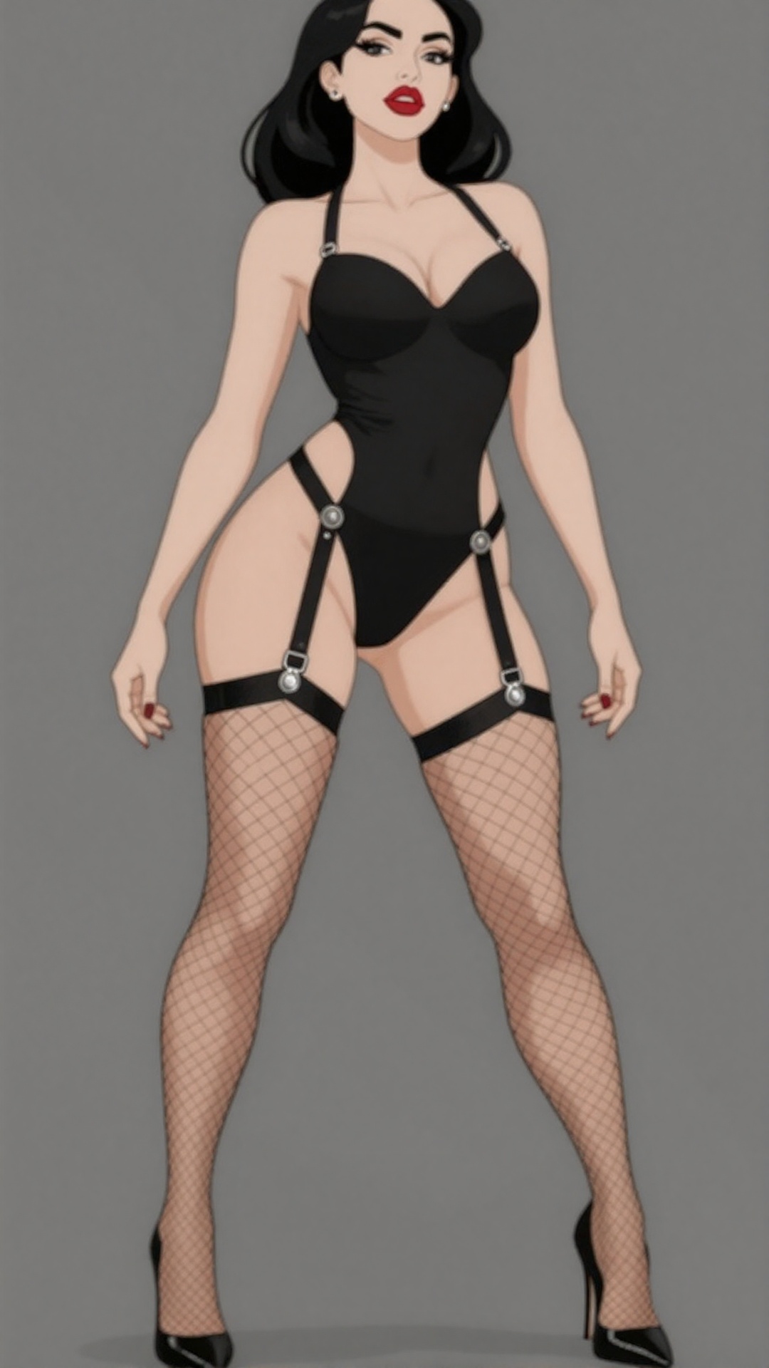Simpl3artstyl3 pinup anime woman,  goth domme outfit,  red lipstick on Tensor.Art