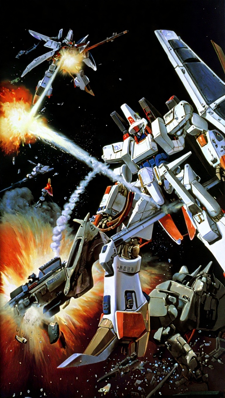 Create a detailed depiction of L-Gaim Mark 2,  a sleek and formidable mecha,  set against a backdrop of cosmic space. Surr...