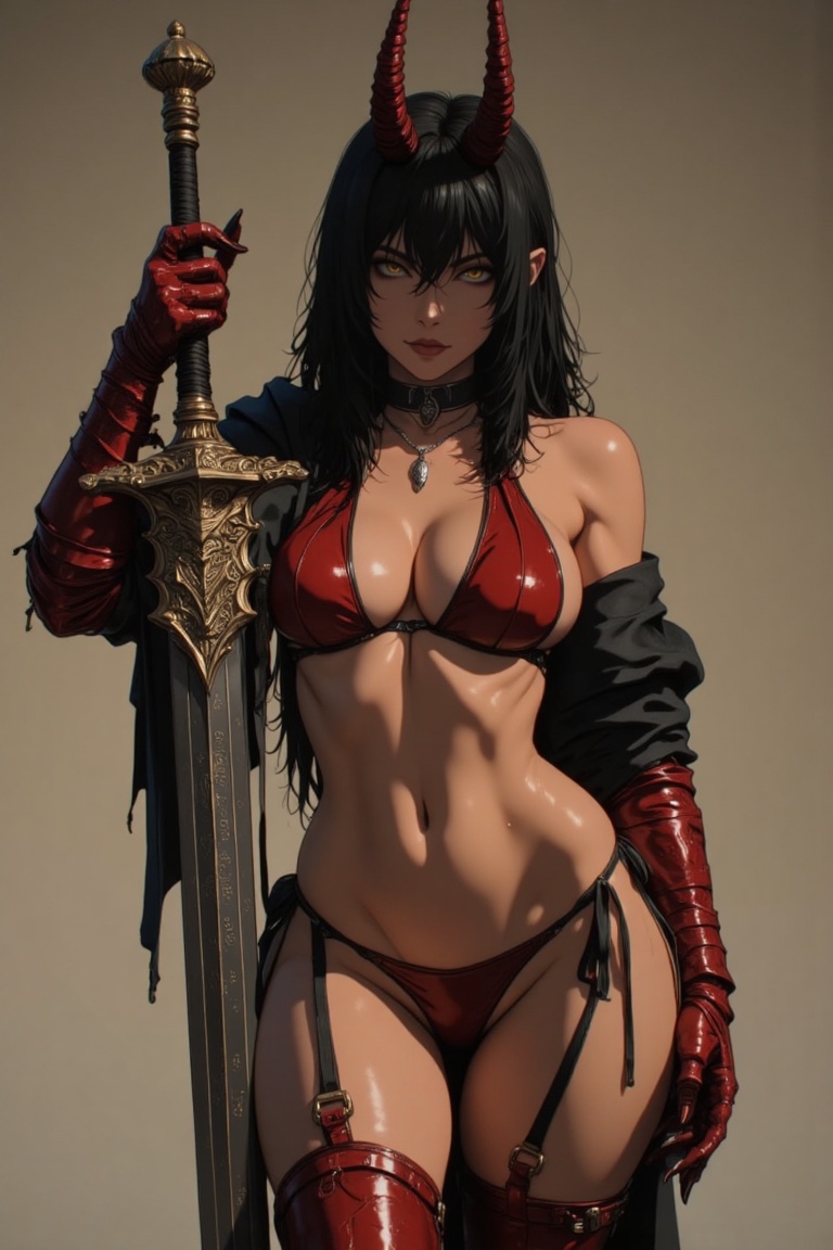 intimate studio fantasy portrait of a stunning succubus demoness,  23 years old,  long flowing jet-black hair on Tensor.Art