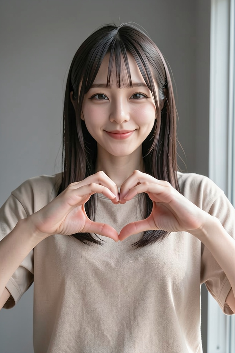 Japanese girl,  solo,  making heart shape with both hands on Tensor.Art