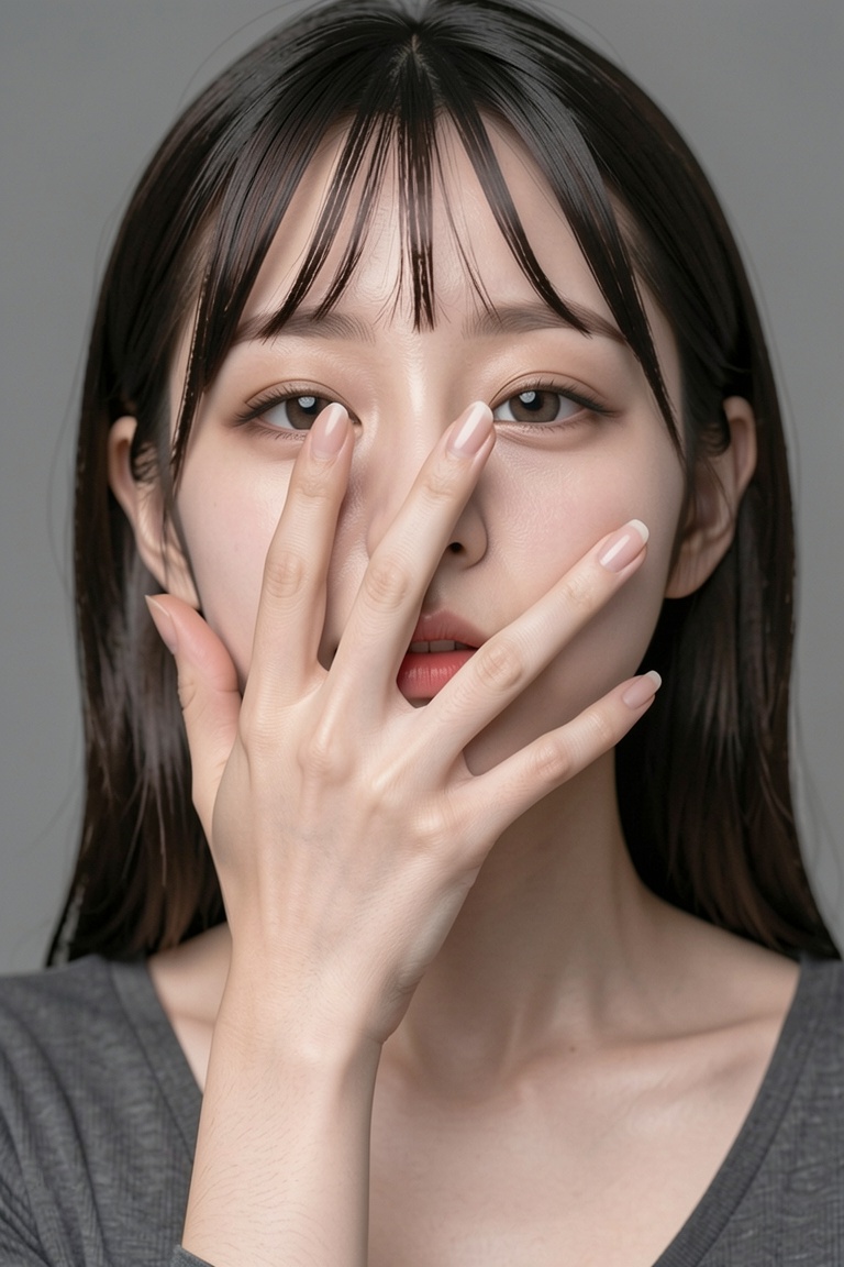 Japanese girl,  solo,  slender hand touching right cheek gently on Tensor.Art