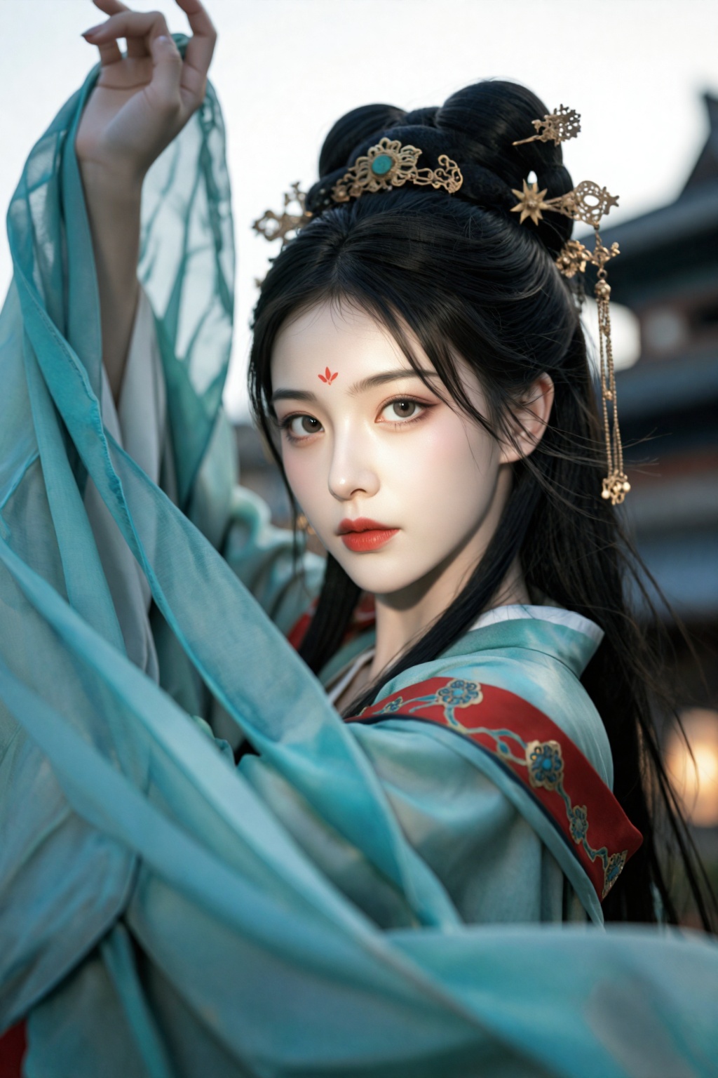 一位身着精致汉服的东方古典美人,  面容清秀婉约,  肌肤白皙如玉 on Tensor.Art