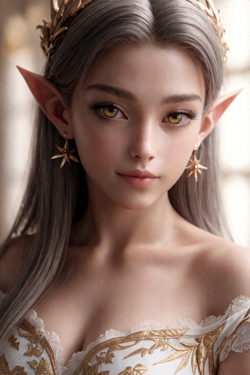 ultra realistic,  stunning and ethereal elven princess with delicate pointed ears,  flowing silver-gray hair on Tensor.Art