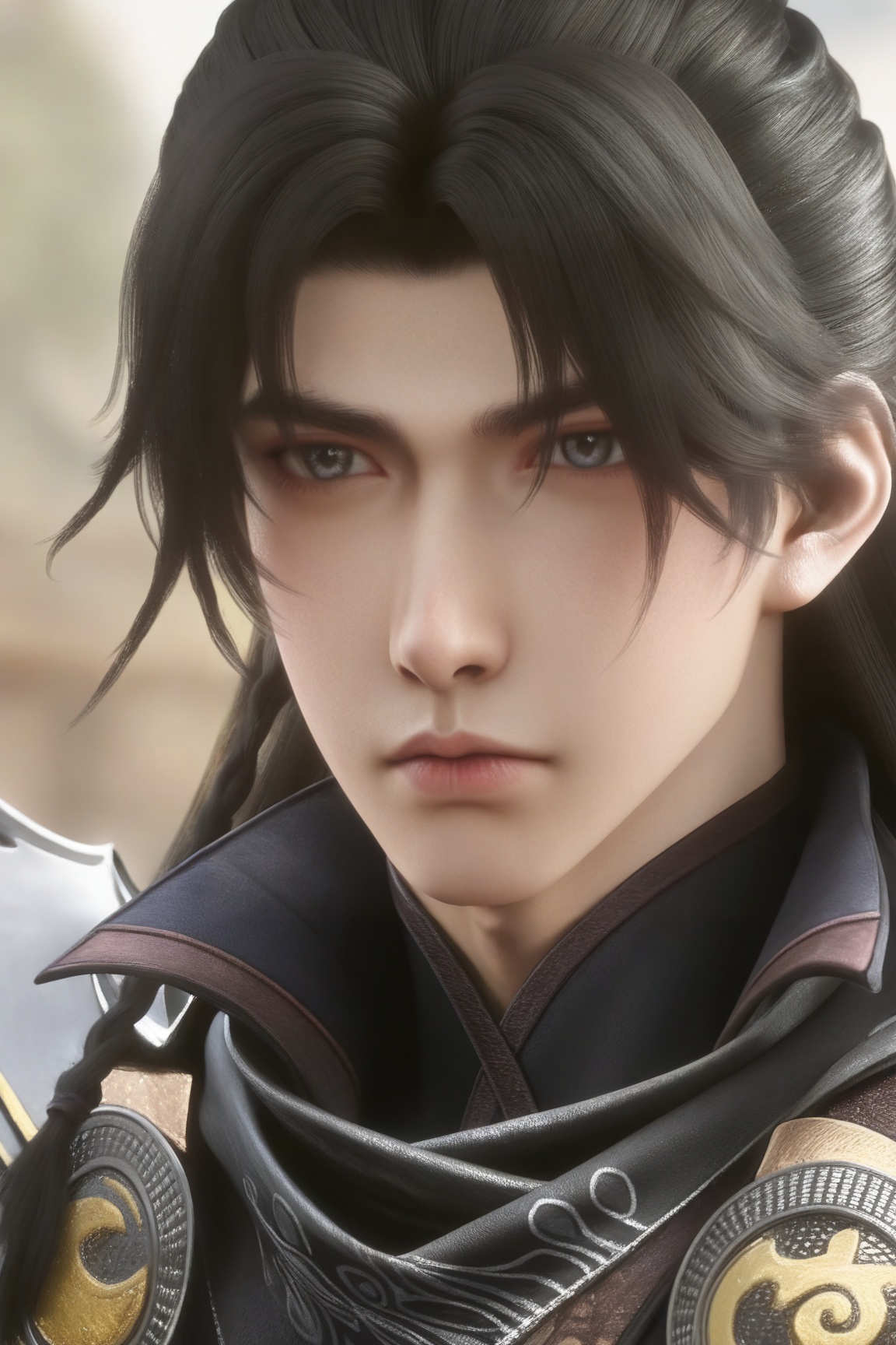 Xu Qing,long hair,black hair,Eye,1boy,Front, portrait