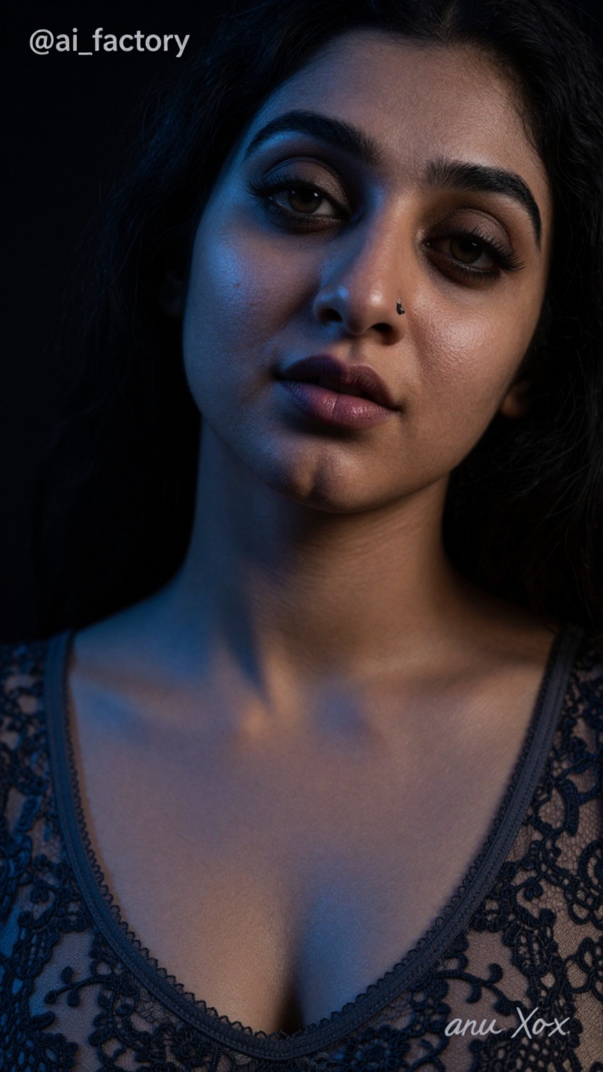 Photograph of a single South Asian woman in her late twenties to early thirties with a curvy,  slightly plump hourglass fi...