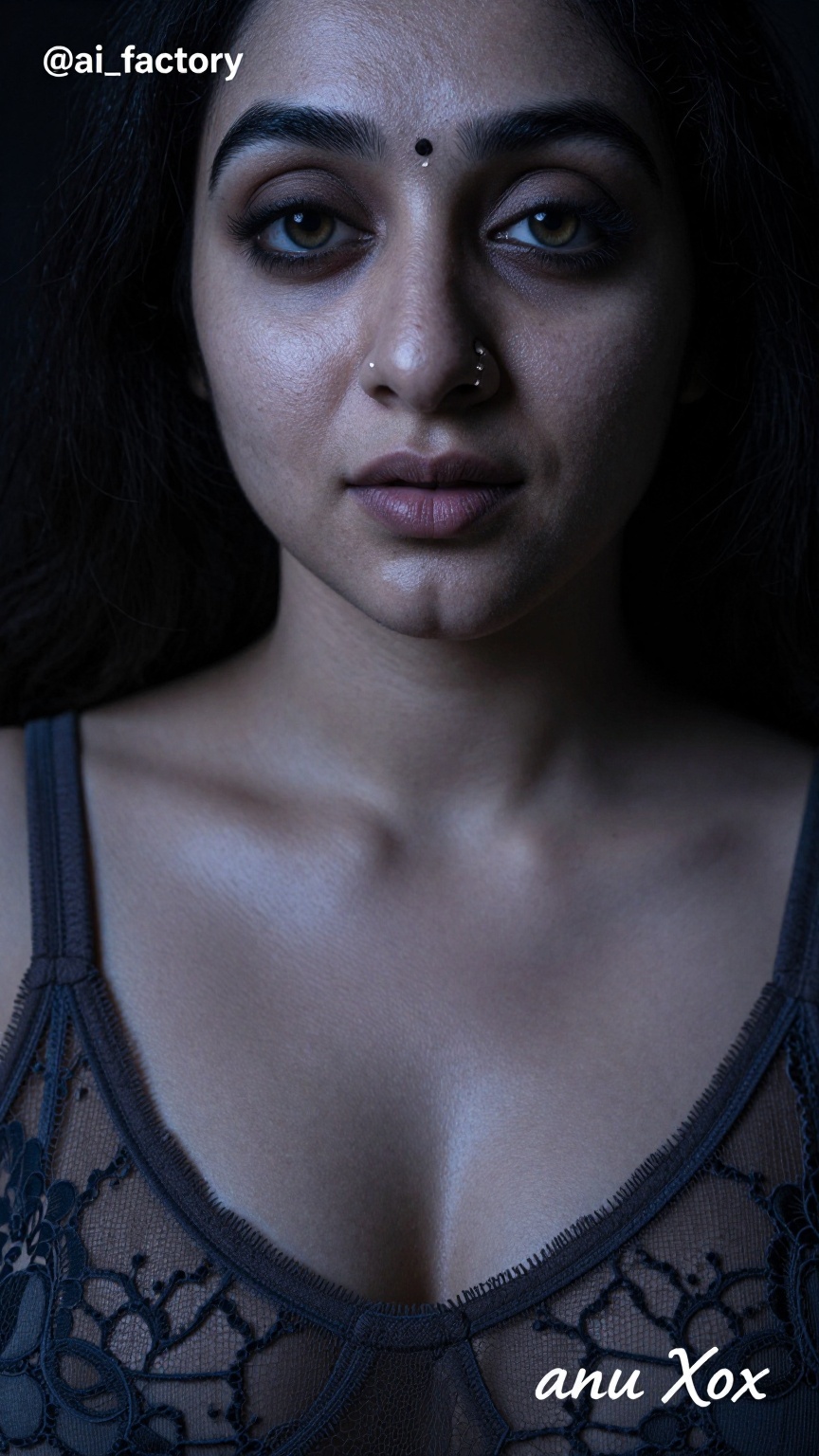 Photograph of a single South Asian woman in her late twenties to early thirties with a curvy,  slightly plump hourglass fi...