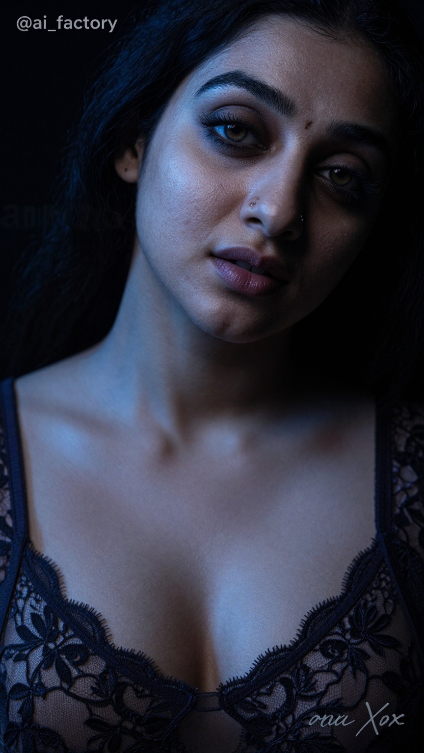 Photograph of a single South Asian woman in her late twenties to early thirties with a curvy,  slightly plump hourglass fi...