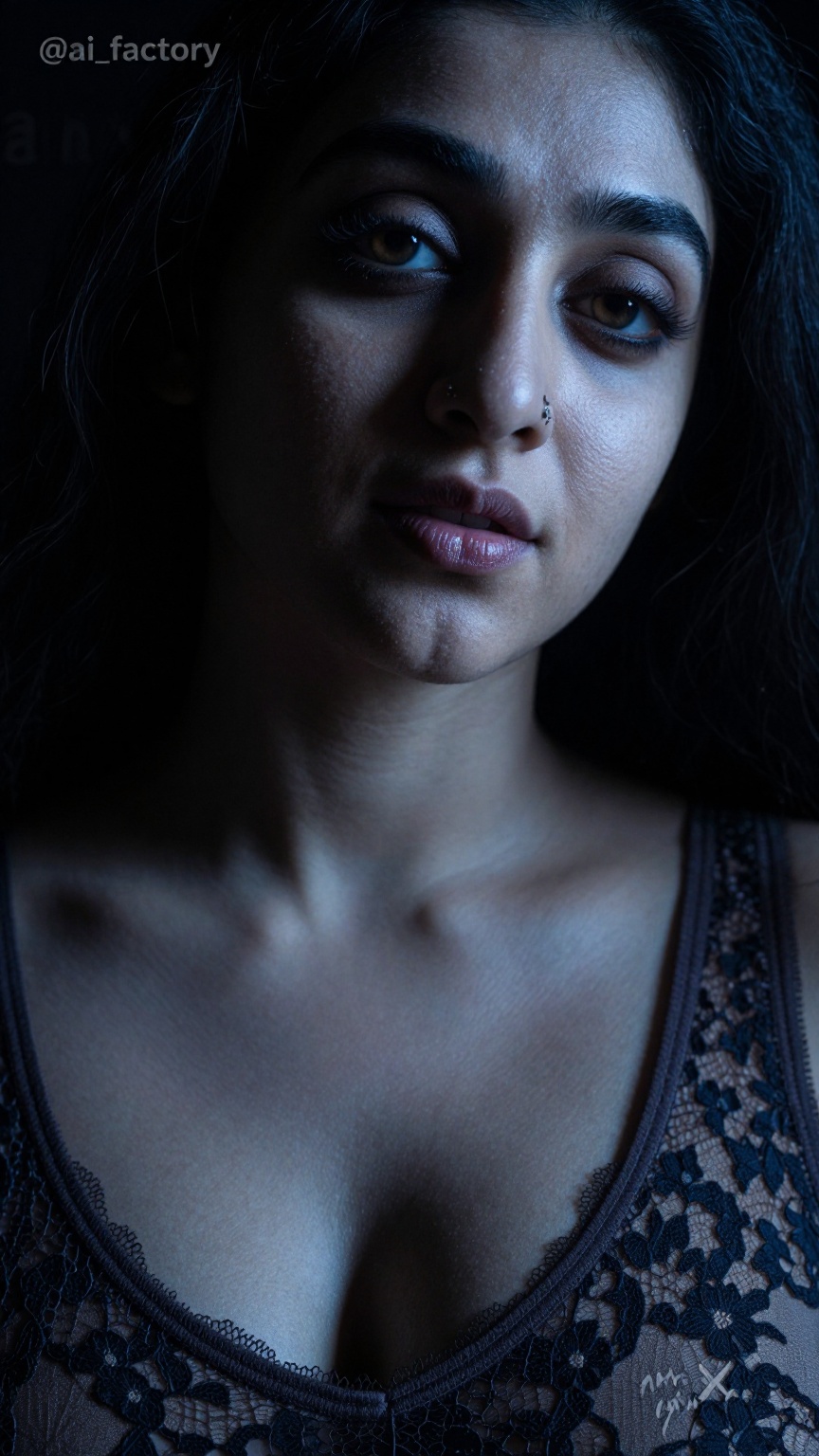 Photograph of a single South Asian woman in her late twenties to early thirties with a curvy,  slightly plump hourglass fi...