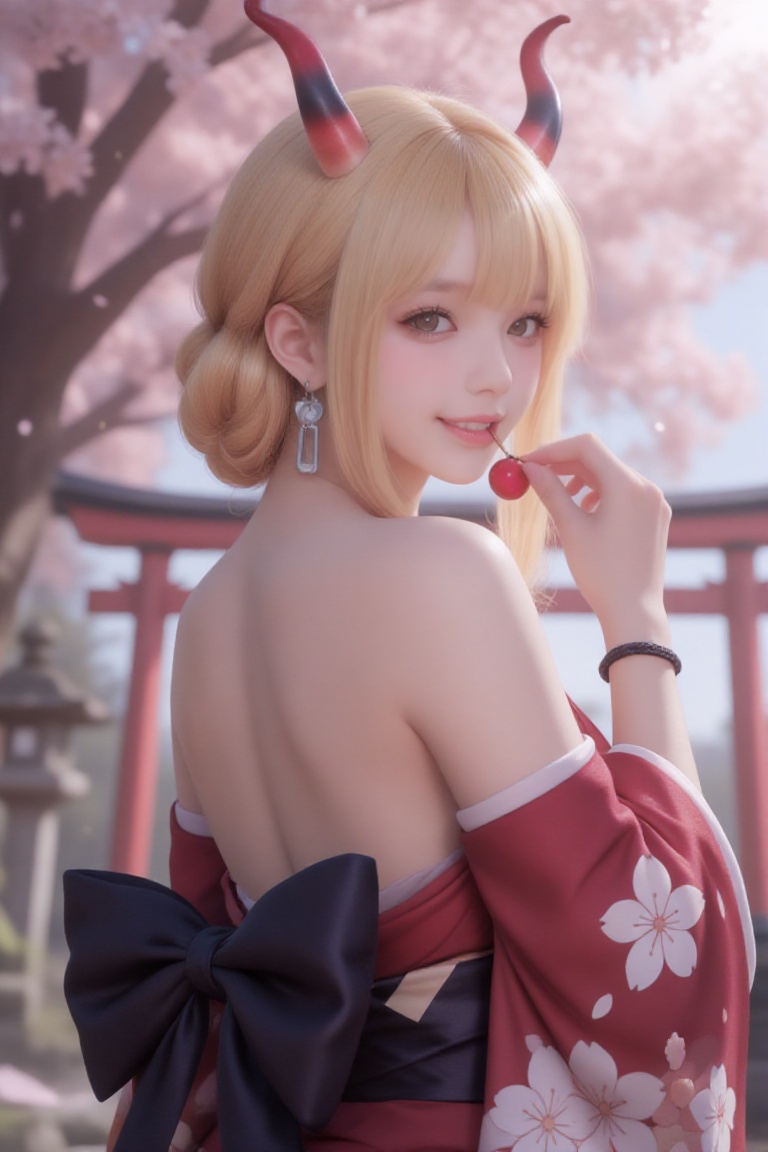Professional photography,  featuring a typical internet celebrity look: a blonde cosplayer with her back to the camera,  g...