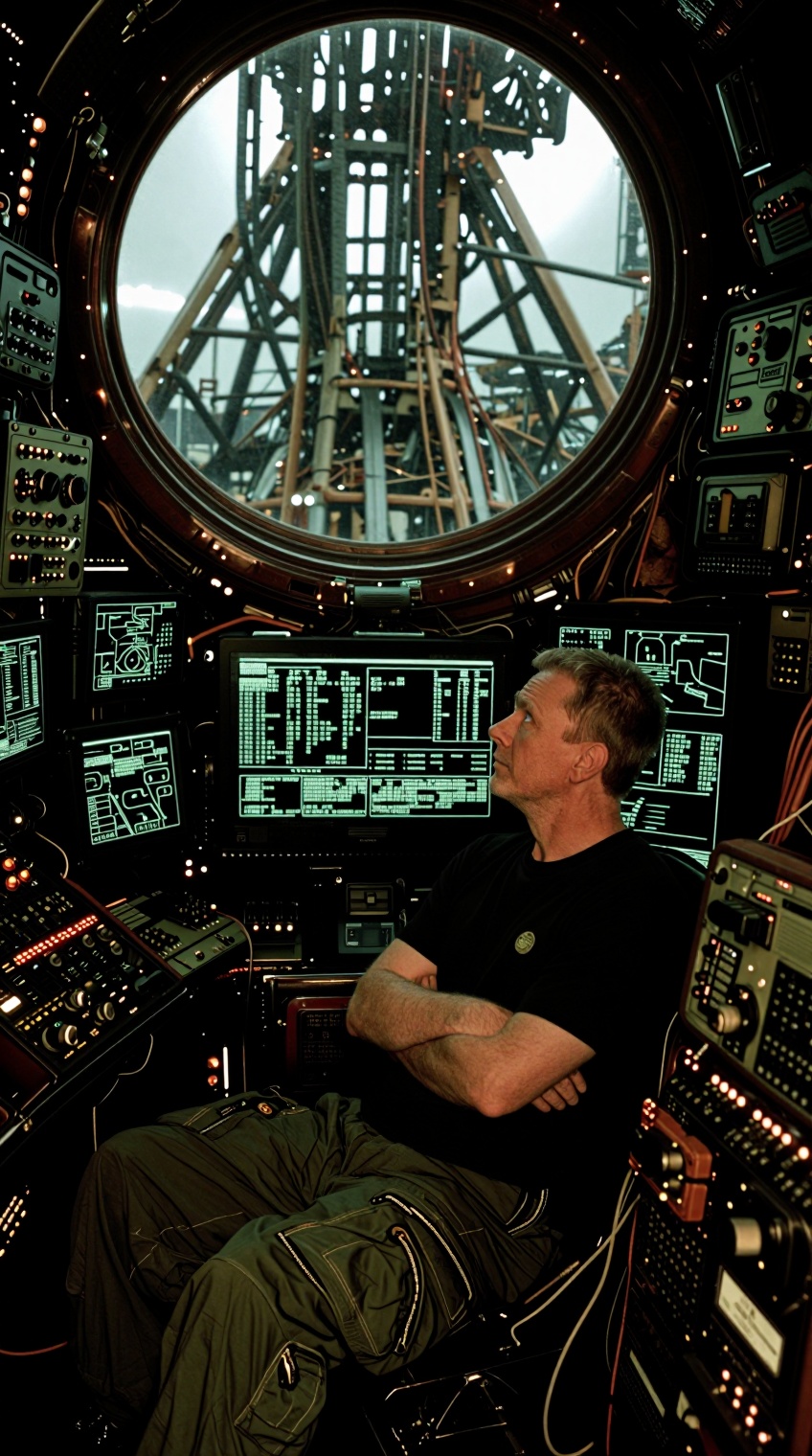 sci_m00d,  A man with short light brown hair,  wearing a black t-shirt and olive cargo pants on Tensor.Art