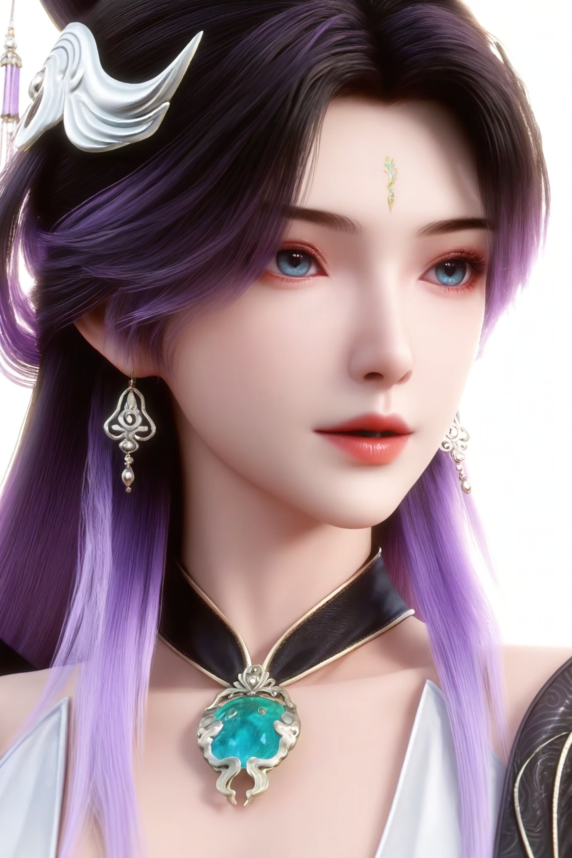 Ding xue,1girl, solo, long hair, hair ornament, portrait,white background,
ultra - realistic 3D render, glossy detailed skin, sharp focus, vibrant colors,Semi Realistic-style,