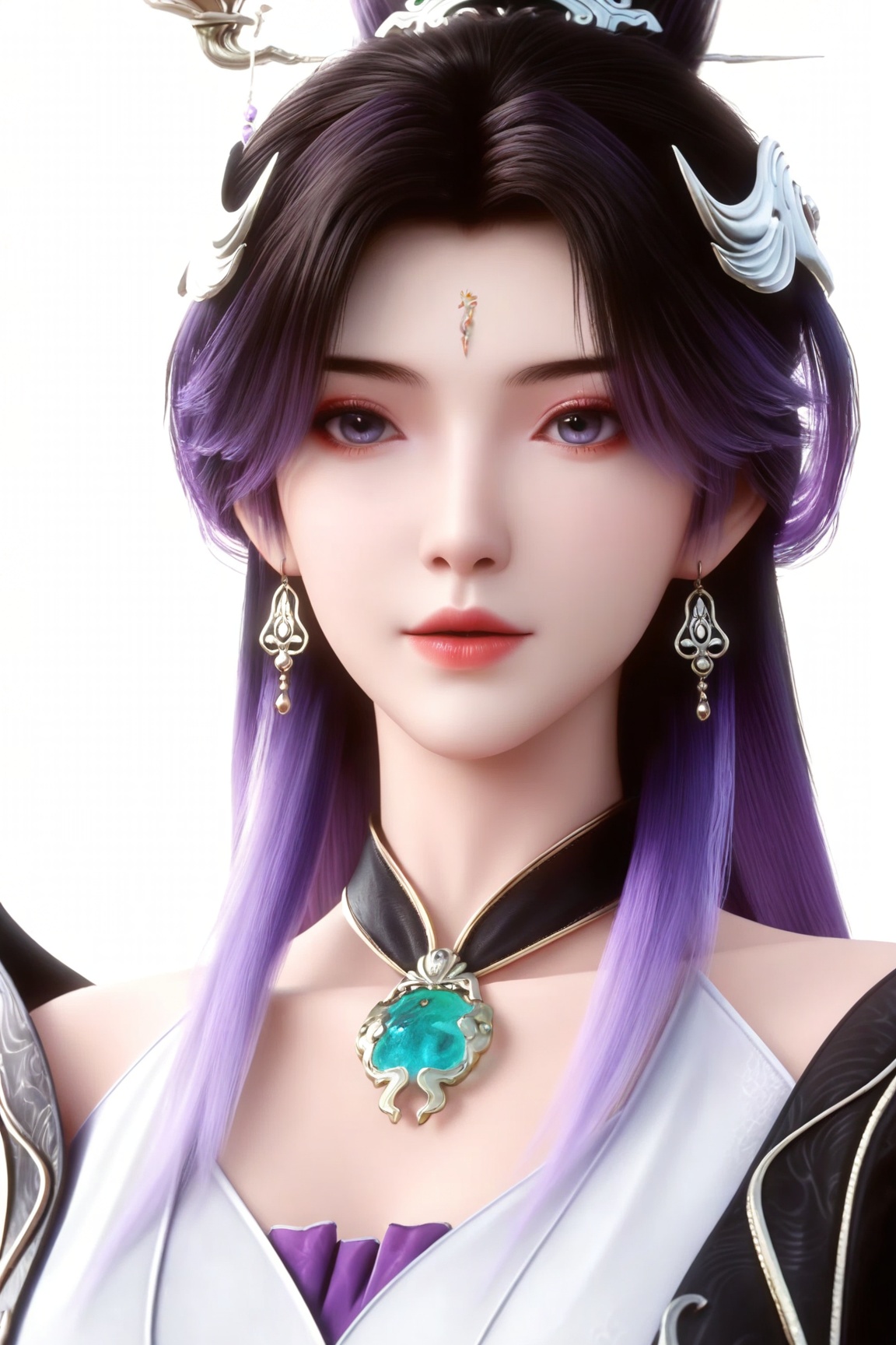 Ding xue,1girl, solo, long hair, hair ornament, portrait,white background,dress, jewelry, upper body, earrings,waist,
ultra - realistic 3D render, glossy detailed skin, sharp focus, vibrant colors,Semi Realistic-style,