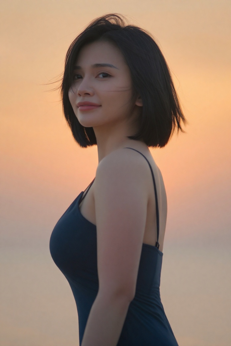 Black hair,  one-length bob hair,  Young woman on Tensor.Art