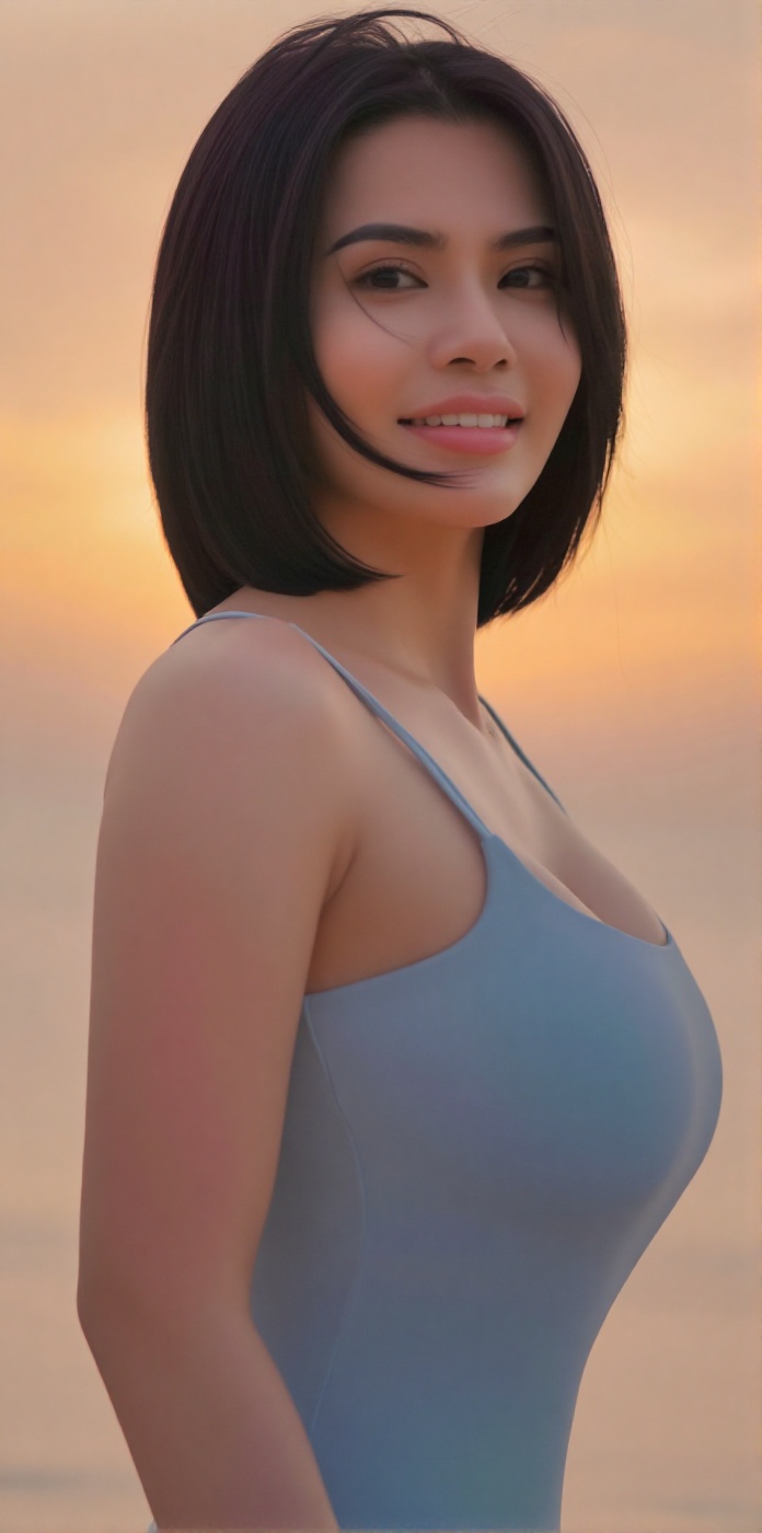 Black hair,  one-length bob hair,  Young woman on Tensor.Art