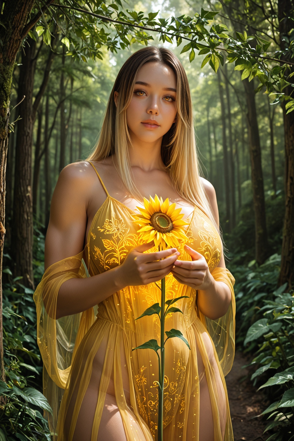 ......... 1 girl,  solo,  (cyberpunk sun‑dappled forest on Tensor.Art