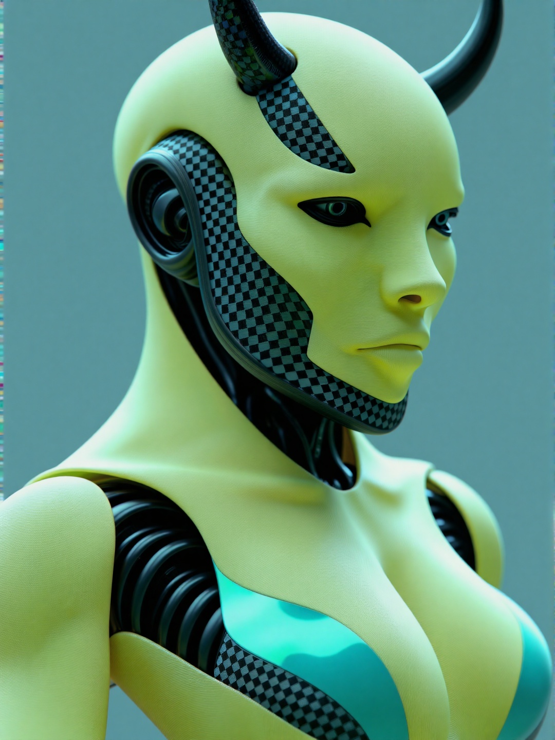 Horned demon woman robot designed by Lamborghini,  crafted with the finest materials and impeccable craftsmanship. The rob...