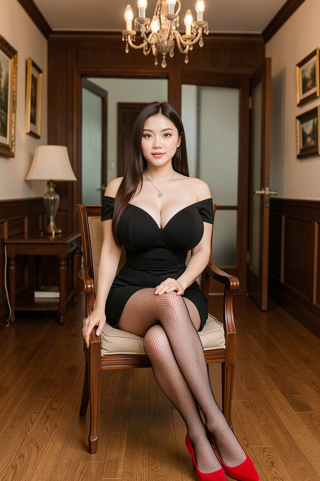 Large breasts. This is a high-resolution photograph featuring a young Asian woman with fair skin and long,  straight dark...