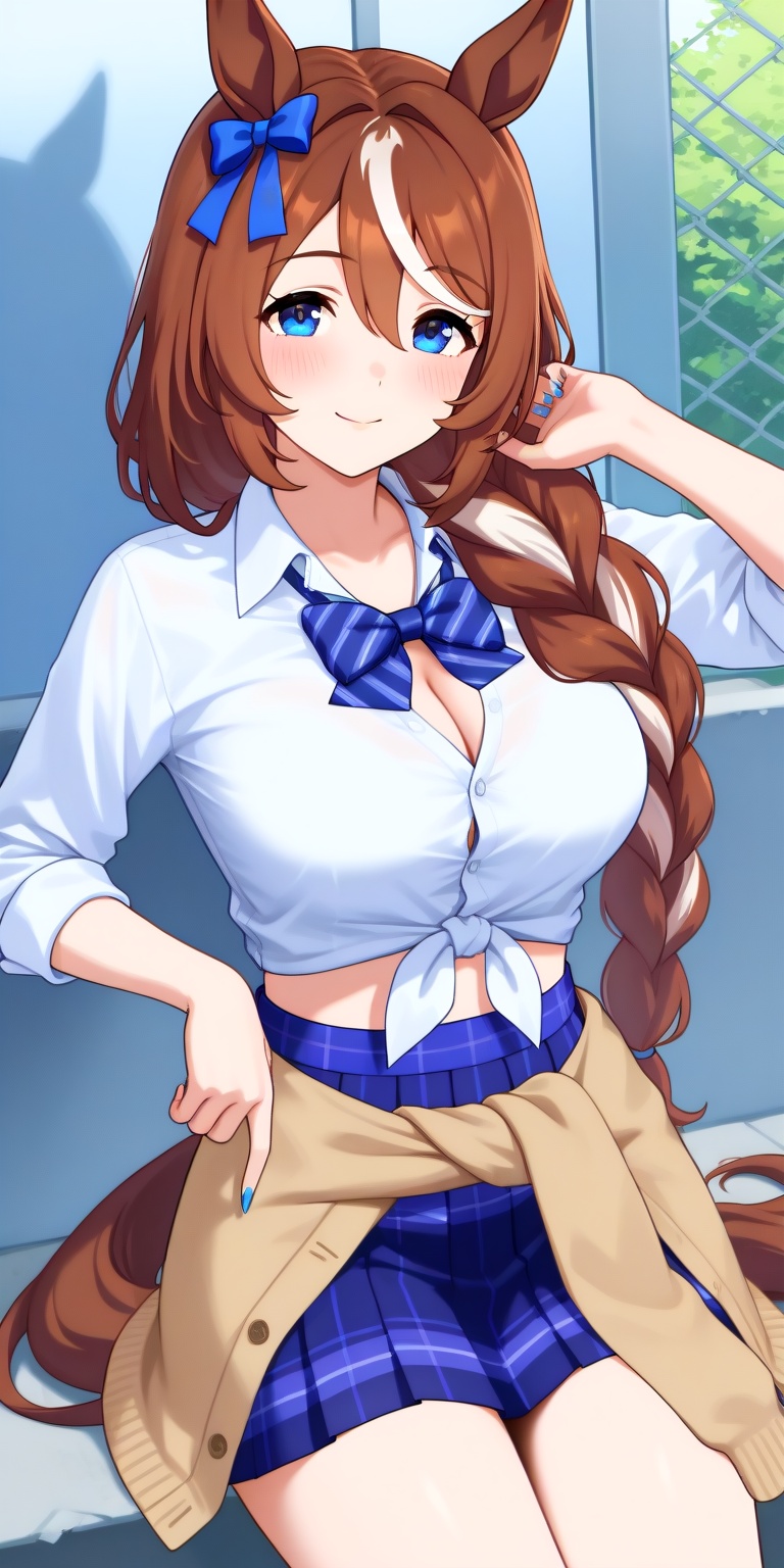 ear bow,  white hair,  striped bowtie on Tensor.Art