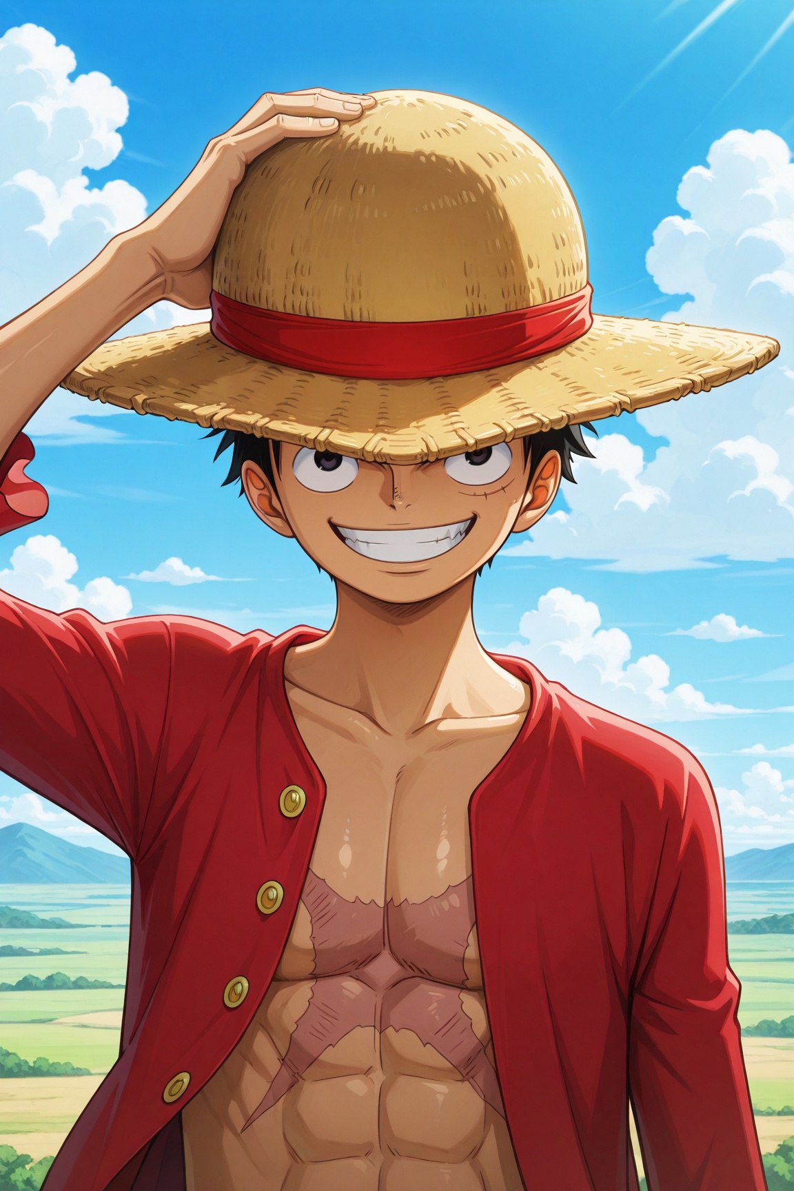 luffy,  black hair,  scar on face by 25kkai on Tensor.Art